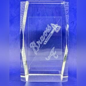 Atlanta Braves Crystal Glass 17oz Paperweight 3D Laser Etched Solid Prism Cube